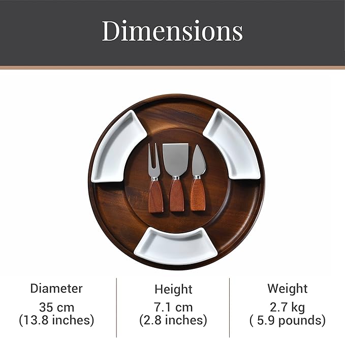 Shanik Acacia Wood Lazy Susan Cheese Board Set – Rotating Charcuterie Platter, Elegant Serving Tray for Appetizers, Snacks, Parties & Weddings