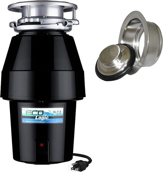 Eco Logic EL-7-DS-BN 7 Designer Series Food Waste Disposer with Brushed Nickel Sink Flange, 1/2 HP