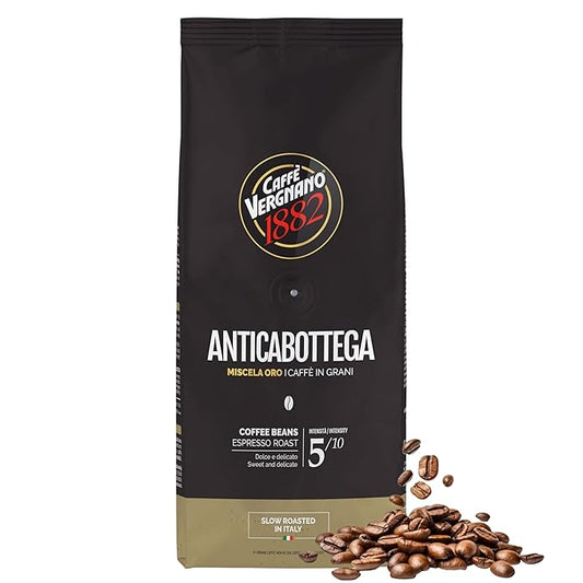 Caffe Vergnano 1882 Antica Bottega Whole Bean Arabica Medium Roast Espresso, 2.2 lbs Bag - Italian Coffee Beans with notes of Chocolate, Nuts & Caramel, Intensity 5/10-1000g Bag