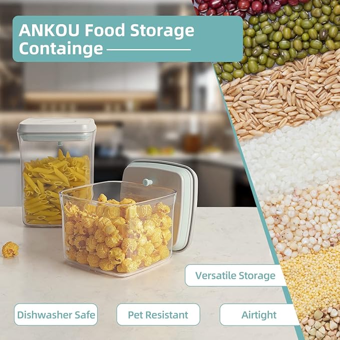 Ankou Airtight Container Set - (380ml 4 Pcs) Stackable One Button Openning Food Containers for Snacks Candy Salt Herbs Spices BPA-Free Tranparent (0.32 QT * 4)