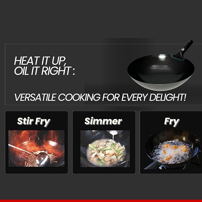 Kanda Iron Beijing Wok - Lightweight and Durable - Perfect for Authentic Japanese Cooking - 13 inch