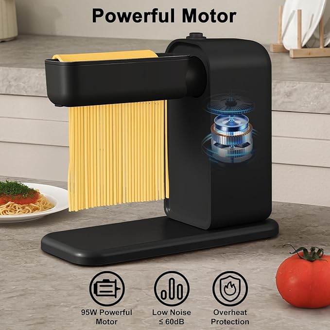 Electric Pasta Maker, 3-in-1 Pasta Maker Machine Includes Pasta Roller Spaghetti Cutter & Fettuccine Cutter with Cleaning Brush, Noodle Maker for Home Use, Black