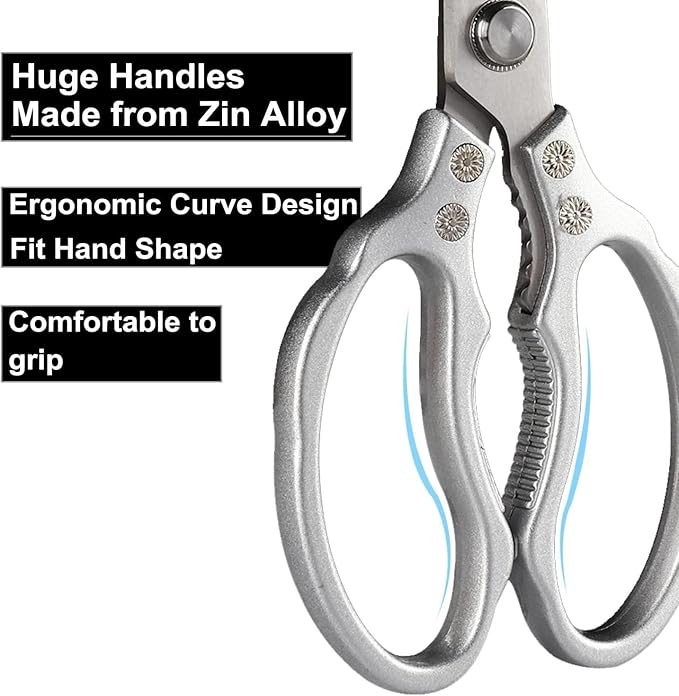 Kitchen Scissors, Heavy Duty Sharp Kitchen Shears Dishwasher Safe, Kitchen Accessories Cooking Shears for Kitchen Meat Chicken Fish Poultry Herb Bread (Silver)