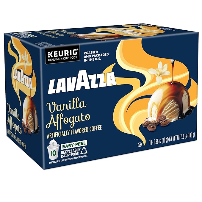 Lavazza Vanilla Affogato Coffee, Single Serve Keurig K-Cup Pods, Flavored Coffee, 60-Count Box (6 Packs of 10)