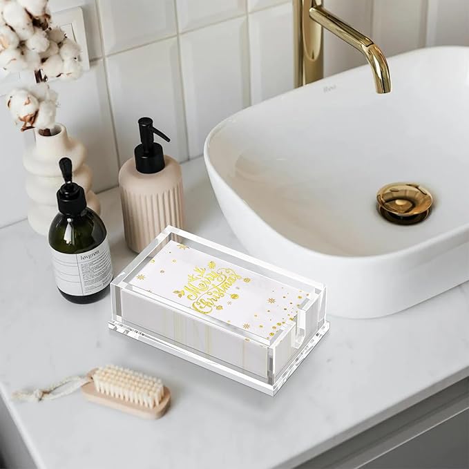 Napkin Holder for Table, Acrylic Napkin Paper Towel Holder for Kitchen, Clear Acrylic Guest Towel Holder Tray for Bathroom, Cocktail Napkin Holder for Dinner (Rectangle Clear 0.4+0.47in Thickness)