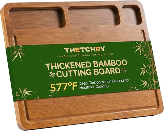 Cutting Board for Kitchen,Thickened Bamboo Cutting Board with Juice Groove, Large Butcher Block with Handle,Wooden Charcuterie Chopping Board for Prep & Serving Tray, 16.93" x 12.99" x0.98"