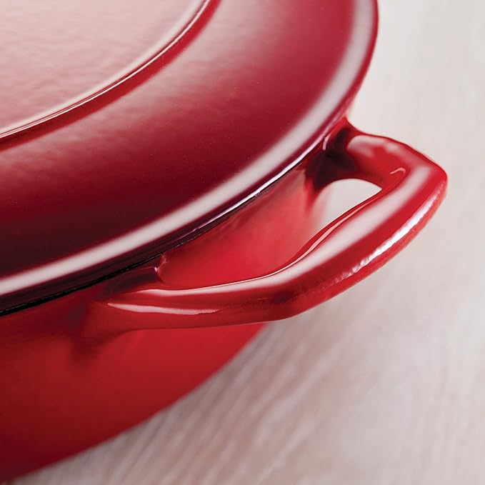 Tramontina Bestow Enameled Cast Iron Saucier Pan with Lid, 3-quart, Red