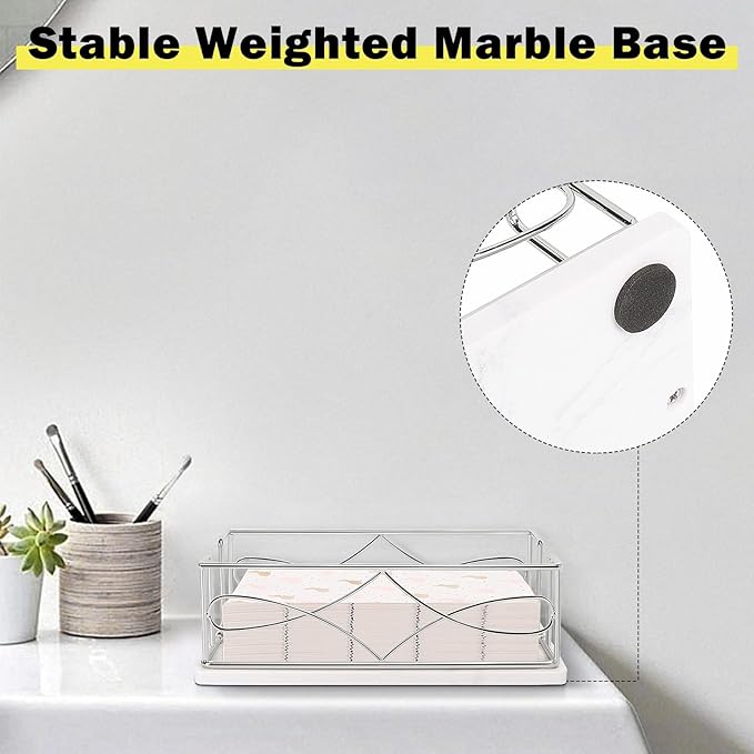 Napkin Holder with Marble Base, Guest Towel Paper Dispenser for Table, Modern Metal Napkin Stand, Ideal for All Bathroom Vanity, Kitchen Decor Accessories (Chrome, 3.2 Inch)