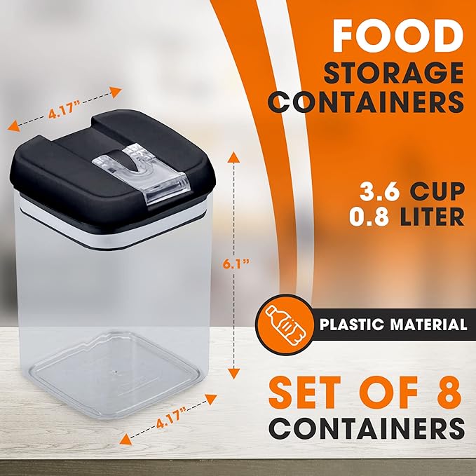 Cheer Collection Airtight Food Storage Containers, Kitchen Storage Containers for Pantry, Set of 8 Food Containers with Lids Airtight, Pantry Storage Containers & Organizers with Lids, Black