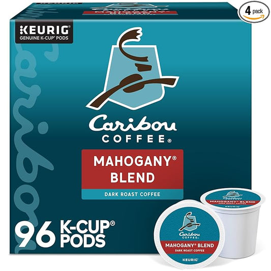 Caribou Coffee Mahogany Keurig Single-Serve K-Cup Pods, Dark Roast Coffee, 96 Count (Pack of 4)