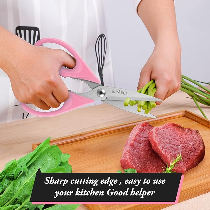 Gifts for Women, Mom, Wife, Girlfriend, Sister, Her - Happy Birthday, Halloween, Christmas Day, Mothers Day Gifts, iBayam Kitchen Scissors Heavy Duty Meat Poultry Shears Dishwasher Safe, Pink Stuff
