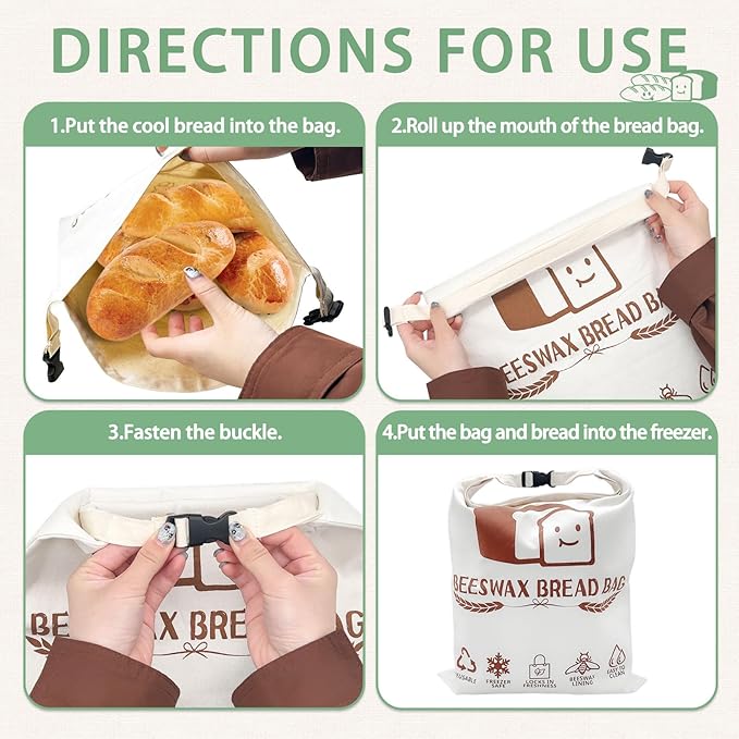 Beeswax Bead Bags, 2 Pack XL Reusable Bread Bags for Homemade Bread, Cute Design Linen Food Storage for Sourdough Homemade Loaf