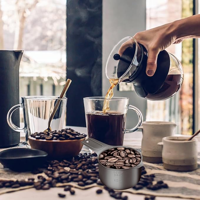 1 Cup (240 ml | 8 oz | 240 cc) Stainless Steel Measuring Cup, Metal Measuring Cup for Cooking & Baking(Black)