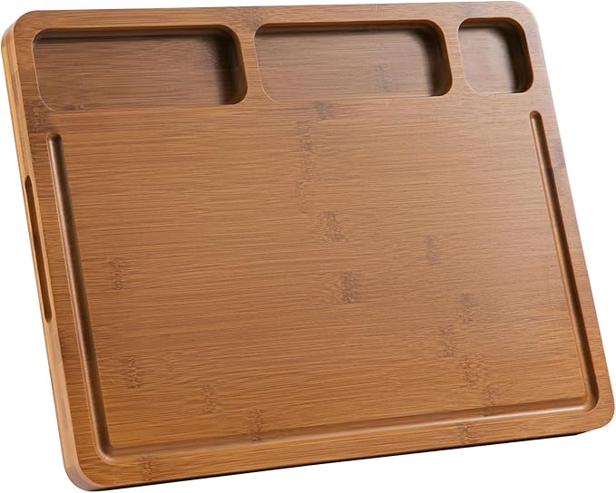 Cutting Board for Kitchen,Thickened Bamboo Cutting Board with Juice Groove, Large Butcher Block with Handle,Wooden Charcuterie Chopping Board for Prep & Serving Tray, 16.93" x 12.99" x0.98"