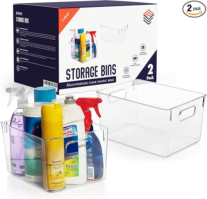 ClearSpace Clear Plastic Storage Bins – Pantry Organizers & Storage Containers, Cabinet Organizer - Home Organization Must Haves for Kitchen, Laundry Room, Office, Closet, Garage & Freezer