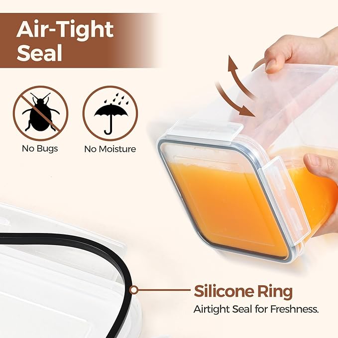 ComSaf Flour Sugar Storage Containers Set of 3 (5.2L/5.5Qt) (2.5L/2.6Qt*2), Large Airtight Food Storage Containers with Lids, Plastic Canisters Sets for Kitchen, Pantry Organizers for Rice and Baking