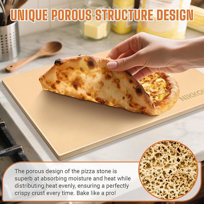 22 Inch Extra Large Rectangular Pizza Stone for Oven & Grill, Cordierite Baking Stone for Pizza Bread, Thermal Shock Resistant, Cooking Stone with Stainless Steel Cutter & 20 PCS Parchment Papers