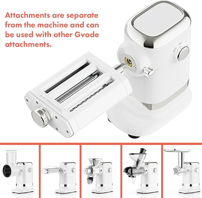 GVODE Electric Pasta Maker - 3-in-1 Pasta Sheet Roller & Cutter Set 700W Max Motor, includes Fettuccine & Spaghetti Maker with Cleaning Brush, White