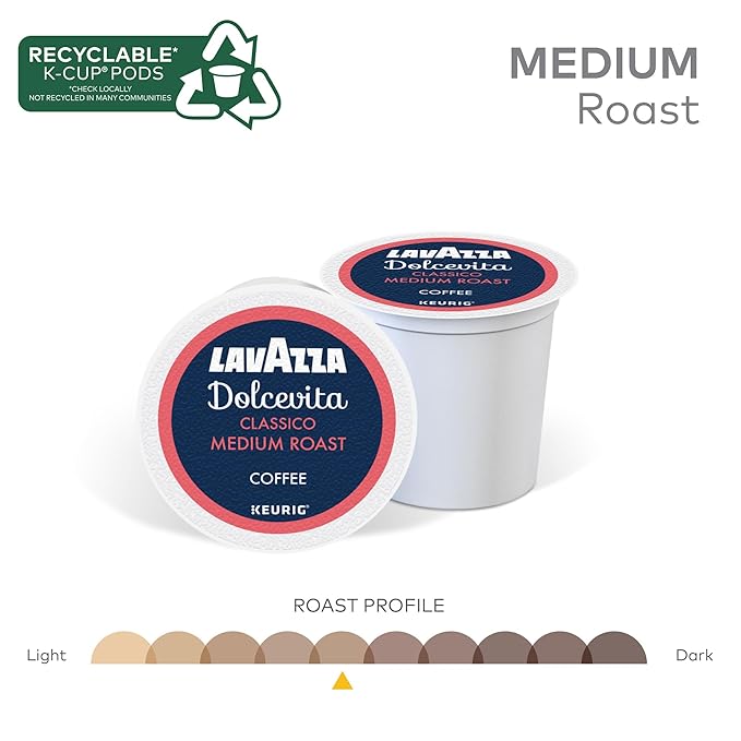 Lavazza Dolcevita Classico, Single-Serve Keurig K-Cup Pods, Medium Roast Coffee, 40-Count Box