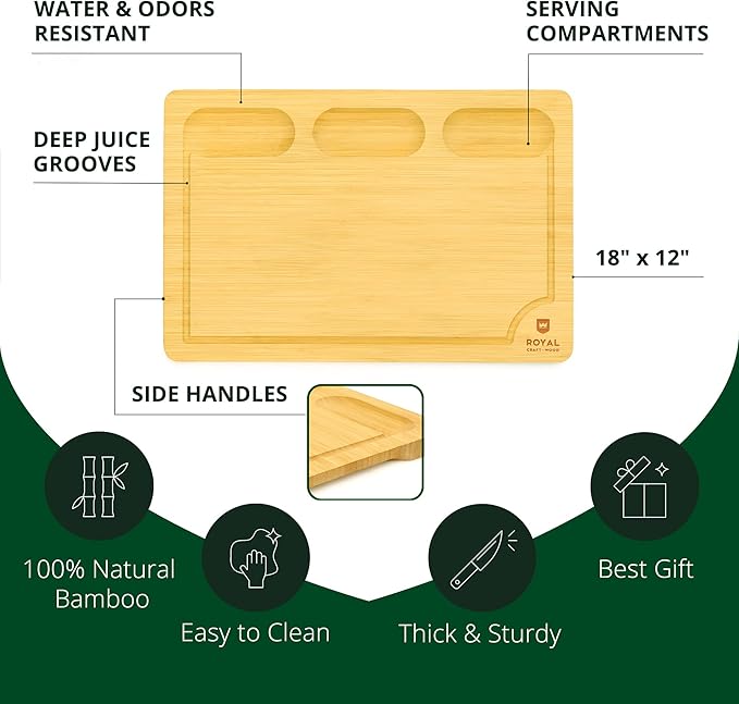 ROYAL CRAFT WOOD Charcuterie Board Set – Large Bamboo Cheese Board & Serving Tray – Perfect Housewarming, Wedding & Bridal Shower Gift, Birthday Gift for Women – Large 18x12