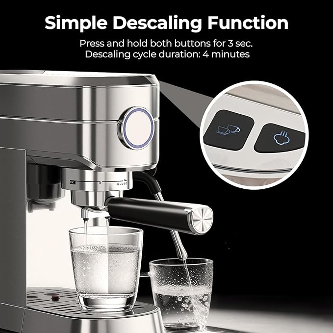 20 Bar Espresso Machine, Compact Espresso Coffee Maker with Milk Frother for Latte/Cappuccino, Auto Clean/40.5oz Removable Tank/Auto Shut-Off, Espresso Maker for Home/Office, Stainless Steel