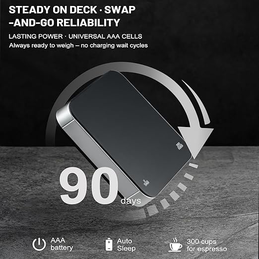 KitchenTour CaféMetric Coffee Scale with timer 0.1g/2000g - Precision Scale for Espresso & Pour over - Water flow Speed Mode and Coffee powder-to-liquid ratio Mode - Rechargeable, LCD Display - Silver