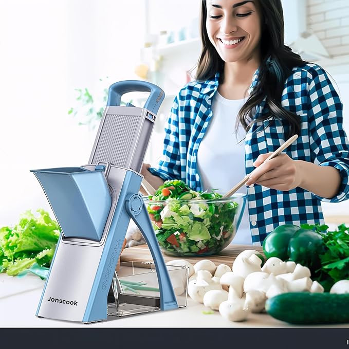 Vegetable Chopper with Adjustable Thickness - Safe Mandoline Food Slicer for Kitchen, Multifunctional Veggie Chopper Vegetable Cutter Slicer Dicer, All in 1, can Slice, Shred -Blue