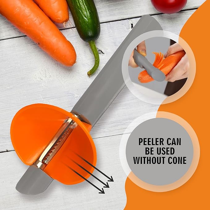 Cheer Collection Handheld Vegetable Spiralizer, Stainless Steel Rotary Vegetable Peeler with Non Slip Handle, Veggie Cutter Julienne Peeler for Carrots Zucchini