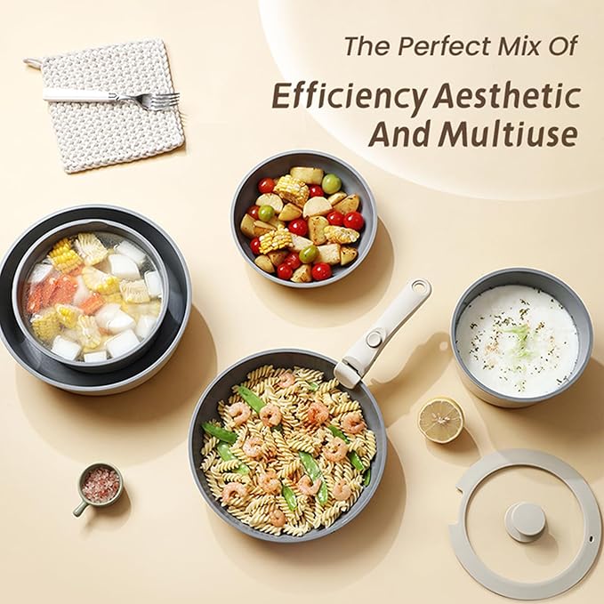 Pots and Pans Set, Nonstick Detachable Handle Cookware Set, Induction Kitchen Cookware Set with Removable Handle, Healthy Non Stick Cookware, Dishwasher ＆ Oven Safe, PFOA Free