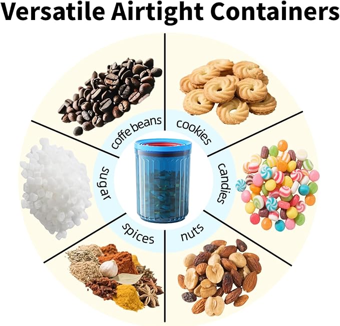 Plastic Small Airtight Container Set Food Storage Containers with Lids BPA Free Coffee Canisters for Beans Sugar Spice Snack Stackable Dishwasher Safe patented Pull Snap Lock Sealed Design 10/17/24oz