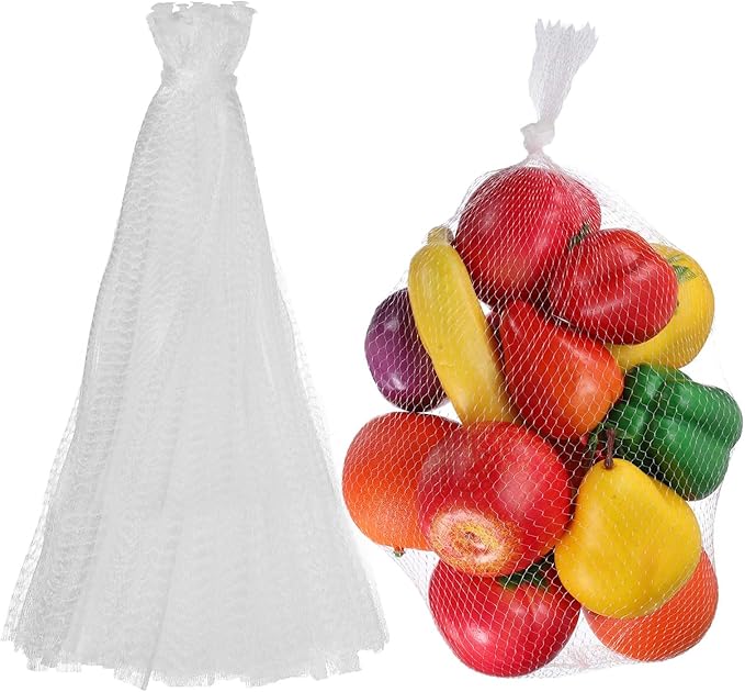 uxcell 100PCS Reusable Mesh Produce Bags, 17.7 Inches Egg Hatching Bags Washable Breathable Fruit Net Stretchable Mesh Netting Storage for Seafood Vegetable Onion Grocery Shopping, White