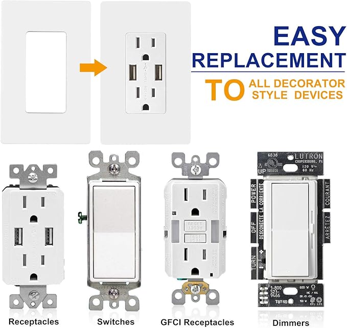 1-Gang Screwless Decorator Wall Plates, Child Safe Standard Size Outlet Cover, Unbreakable Polycarbonate Thermoplastic,Glossy White, 10 Pack,UL Listed