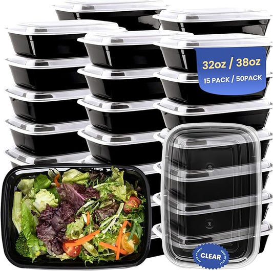 38oz Meal Prep Containers 15 Pack, BPA Free Food Storage Containers with Lids Reusable Stackable, Microwave/Dishwasher/Freezer Safe To Go Food Containers