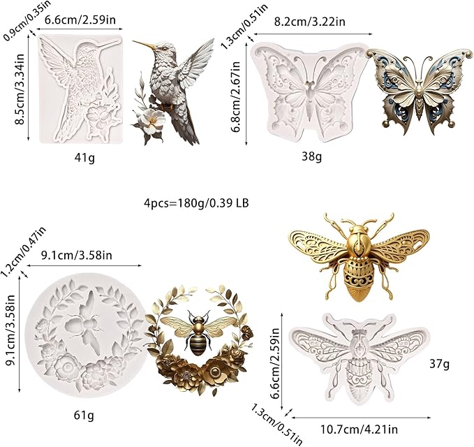 (Four-piece set) Flowers and birds. Butterflies, flowers and bees, bees, DIY silicone molds, cake chocolate molds wedding cake decoration tools cake molds