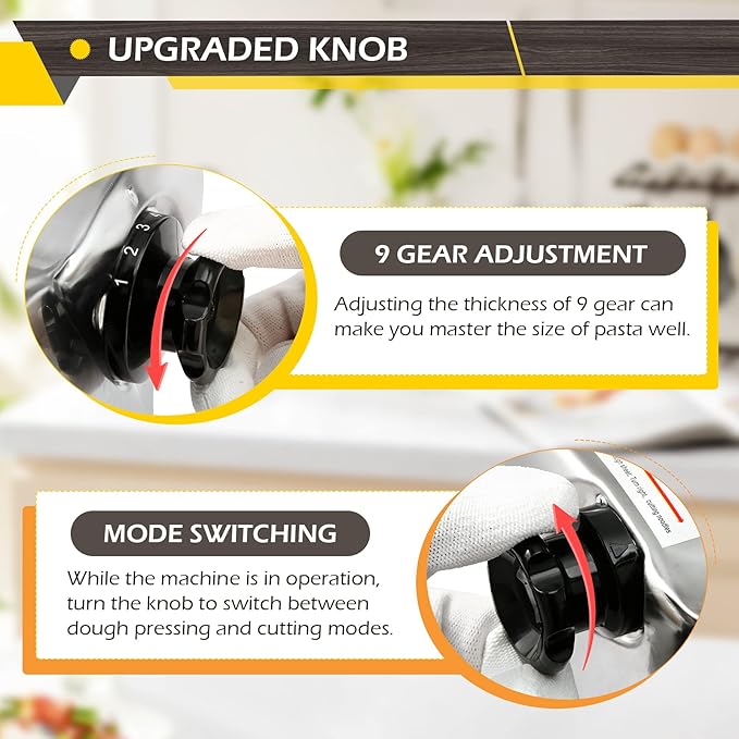 Dyna-Living Electric Pasta Maker Noodle Maker Machine Dough Spaghetti Roller Pressing Machine Thickness Adjustable Stainless Steel 135W for for Home Family Use (1.5mm round noodle+4mm flat noodle)