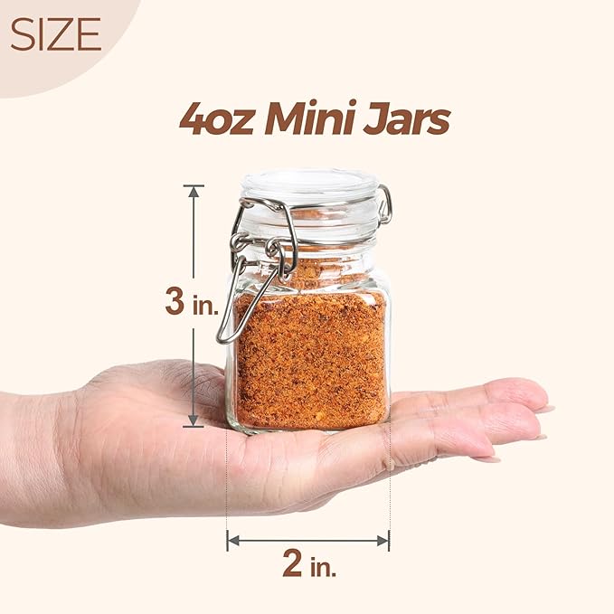 ComSaf 4 oz Glass Jars with Lid, Set of 12 Mini Airtight Glass Jars, Spice Jars, Small Mason Jar, Canning Jar Square with Seal Wire Clip Fastening, Labels & Funnels for Jam, Honey, Kitchen, Wedding
