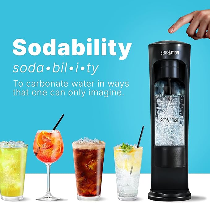 Soda Sense SENSEation Sparkling Water Maker, Includes Machine & Re-usable Carbonation Bottle