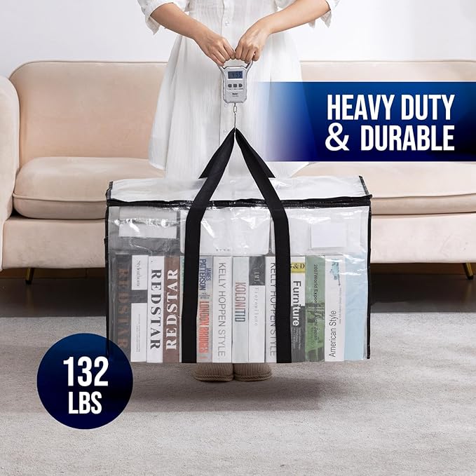 TAILI Extra Large Moving Bags, 12 Pack Clear Heavy Duty Totes for Storage with Visible Window, Wrap Around Handles, Storage Bags for Space Saving, Alternative to Moving Boxes