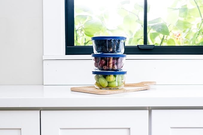 6-Piece Glass Food Storage Containers Set (3 Containers + 3 BPA-Free Lids) | 2-Cup, Leakproof | Microwave, Freezer, Oven & Dishwasher Safe | Ideal for Meal Prep & Pantry Organization