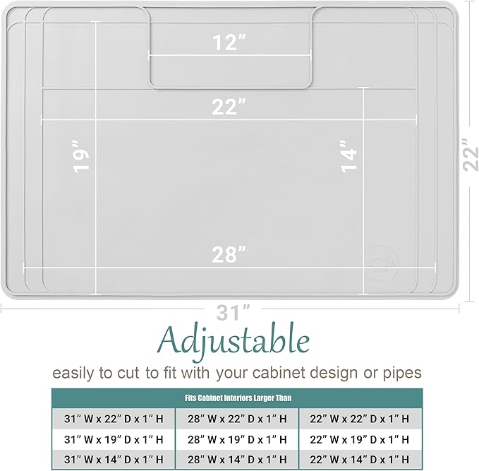 The Original Under Sink Mat - Silicone Waterproof mat, Trimmable, Easy to Clean, Kitchen Cabinet Liner, Undersink Waterproof mat, Disinfection Surface - 31" x 22" or Smaller