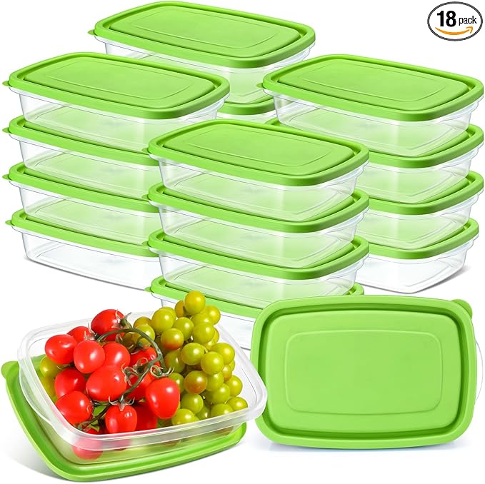 18 Pcs 33 Oz/ 4 Cups Plastic Food Storage Containers with Lids Portion Box Sets with Cover Stackable Plastic Containers with Lids Microwave Freezer Dishwasher Safe (Green)