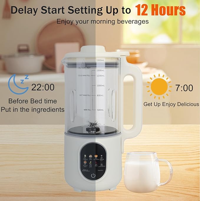 50oz Nut Milk Maker,10 in 1 Nut Milk Maker Machine with 20 Blades，Plant-Based Milk Maker for Soy，Juice, Fruit, Oat, Almond & Temp Hold, Delay Start, Boil & Auto Clean