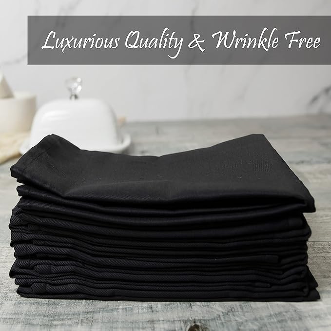 Kitchen Cloth Napkins 12 Pack 18X18 Inches Cotton Blend Soft Fabric with Hemmed Edges, Black Dinner Napkins Washable Reusable Durable Linen Napkins for Parties Table Setting Decor (Black) by PERLLI