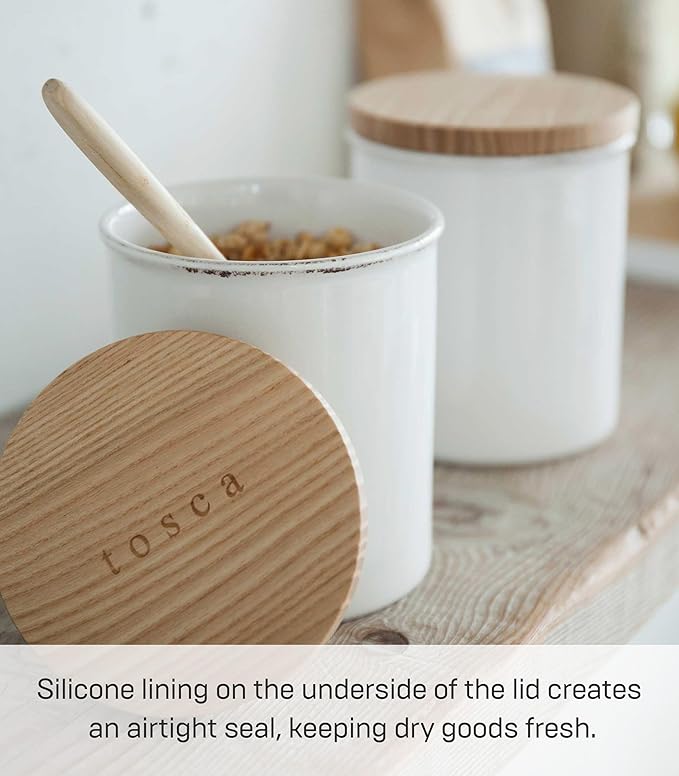 Yamazaki Home Tosca Ceramic Canister – Dry Food Kitchen Storage Container Organizer