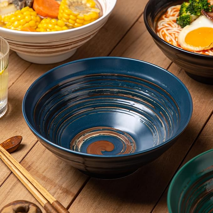 YUN TAO Ceramic Ramen Bowls Set of 4, 35 oz Large Japanese Style Serving Bowls for Salad,Udon, Soba, Pho Pasta, Asian Soup Noodle,Suitable as Housewarming Gifts