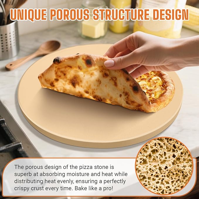 16 Inch Round Pizza Stone for Oven - Cordierite Baking Stone for Pizza, Cookies & Bread, Even Heating, Thermal Shock Resistant, Grill Pizza Stone with Stainless Steel Cutter & 20 PCS Parchment Papers