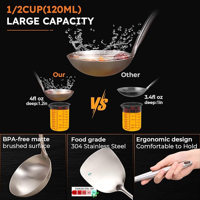 MARTE 17’’ Wok Spatula and Ladle Tools Set，[High Grade,Rustproof, Integral Forming, Heat Resistant],18/10 Stainless Steel Wok Utensils for Cooking，Ergonomic Wok Accessories Set of 2 for Kitchen