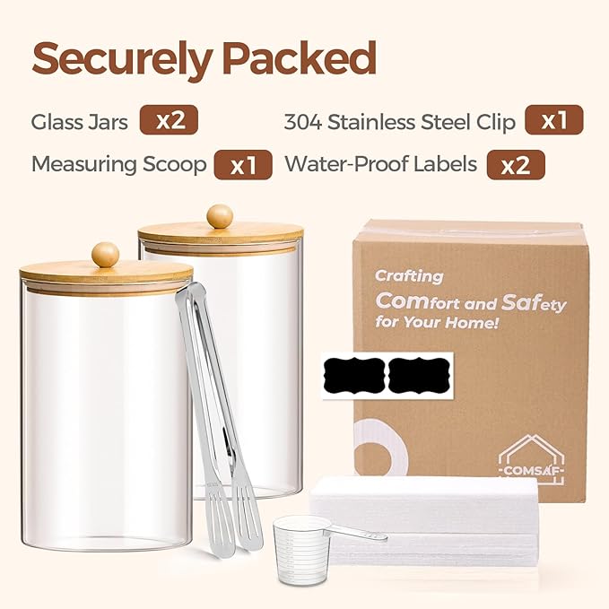 ComSaf 1 Gallon Cookie Jar, Large Glass Jar with lid, Glass Canisters with Lids Set of 2, 3.9 Qt Flour Container with Spoon and Clip, Glass Food Storage Pantry Containers for Sugar Oat Beans Pasta