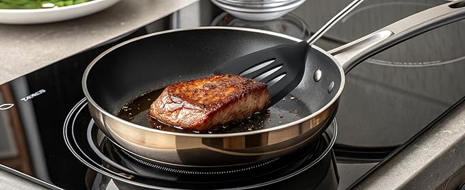 FJNATINH Silicone Spatulas and Turner Set - Non Stick Turners, Stainless Steel Coated with Silicone Cooking Utensils Set with Wooden Handle, Heat Resistant Spatulas for Fish, Eggs, Pancakes,2PCS