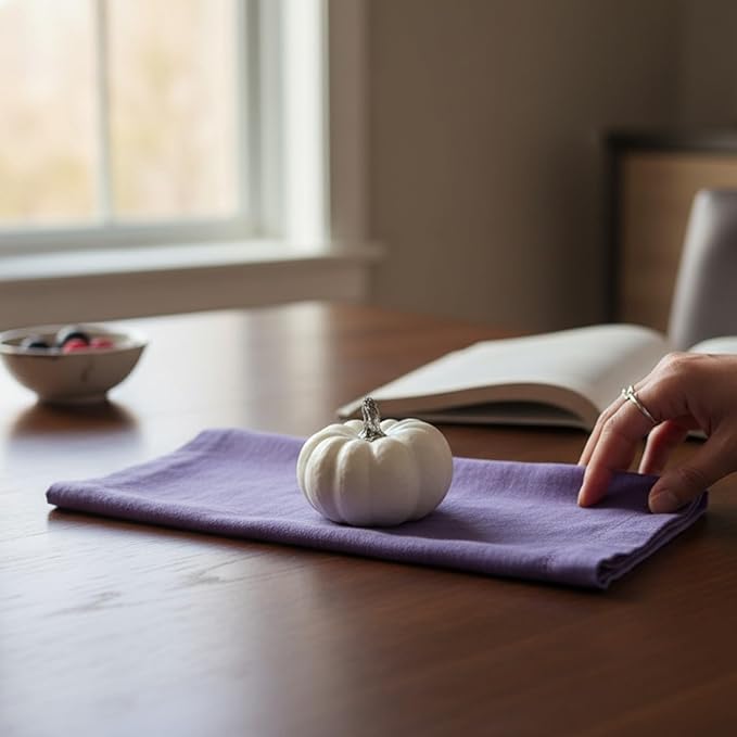 Hemstitched Linen Napkins – 20 Inch x 20 Inch – Stonewashed Pure Linen Cloth Dinner Napkins with Mitered Corners - 100% French Flax – Machine Washable - Set of 4 (Dusty Pastel Purple)